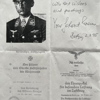 Lt Gerhard Krems facsimile signed page