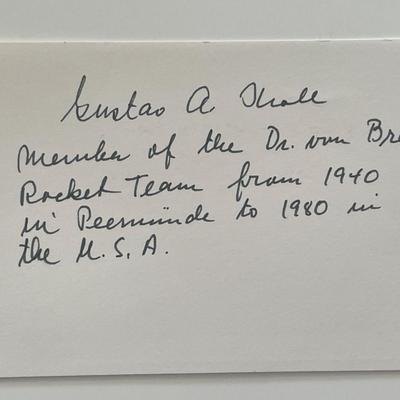 Rocket team member Gustav Kroll autograph note