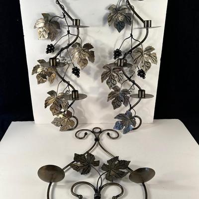 Lot 181. 3 Metal Taper Candle Wall Sconces