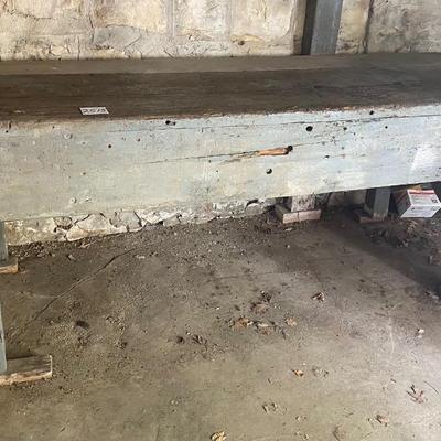 Vintage Wood Workbench With Wooden Vise