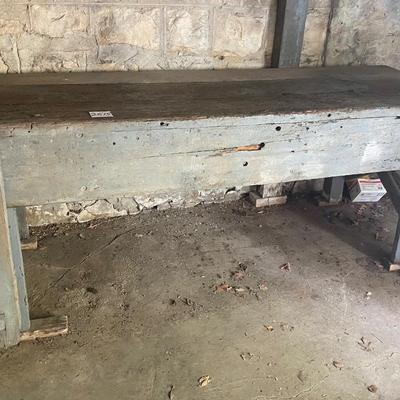 Vintage Wood Workbench With Wooden Vise