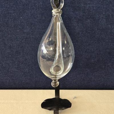 "Thunder Bottle" Hand Crafted Twisted Glass Spout Barometer with Hanging Hook Stand