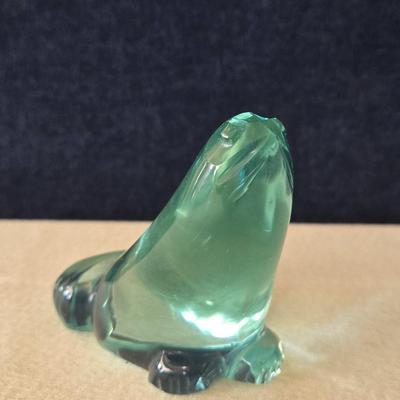 Greenish Blue Glass Seal Paperweight