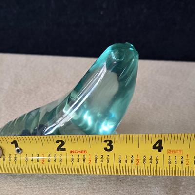 Greenish Blue Glass Seal Paperweight
