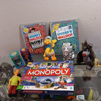 DISNEY MONOPOLY, 2 "WHERE'S WALDO" BOOKS AND MORE