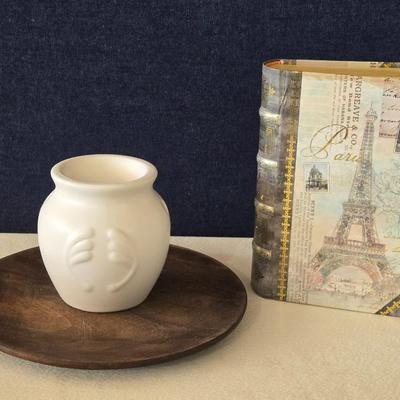 Book Box, Wood Tray, and Body Shop Ceramic Candle oil Burner