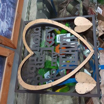 2 PICTURES OF INDIANS AND A METAL 3D WALL HANGING WITH WORDS