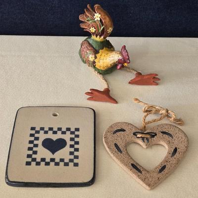 Ceramic Heart, Tile Art, and Sitting Rooster