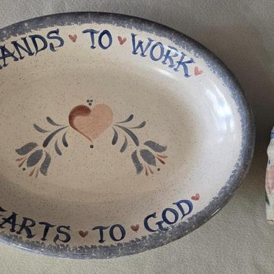 Ceramic Country Cottage Style Platter and Ceramic Handsoap Dispenser