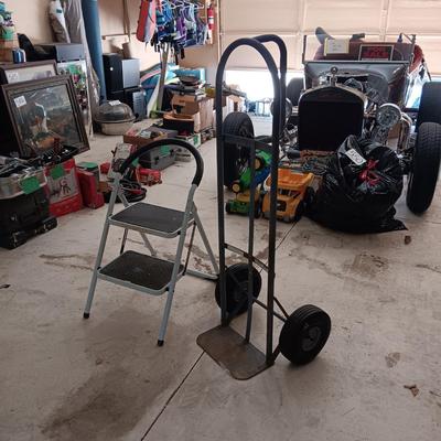 FURNITURE DOLLY AND A FOLDING STEP STOOL