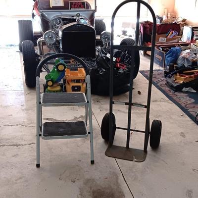 FURNITURE DOLLY AND A FOLDING STEP STOOL