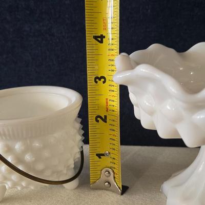 Vintage Hobnail Milk Glass Cauldron and Candy Dish