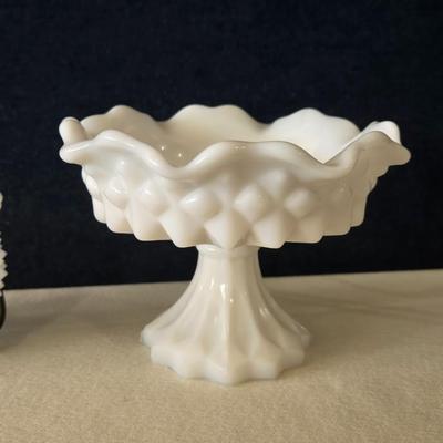 Vintage Hobnail Milk Glass Cauldron and Candy Dish