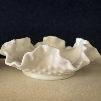Vintage Hobnail Milk Glass Teacup and Saucer and Candy Dish