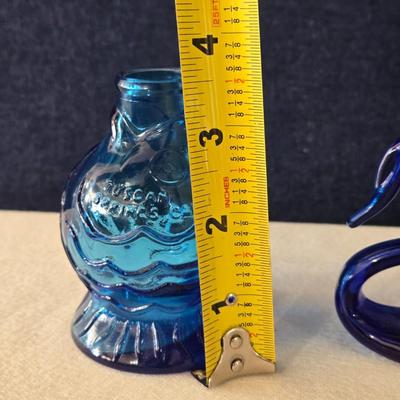 Small Blue Murano Glass Swan and Fish Embossed Little Bottle