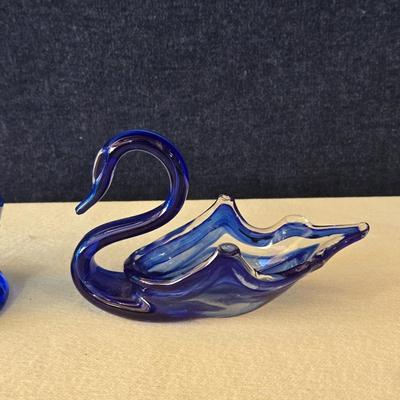 Small Blue Murano Glass Swan and Fish Embossed Little Bottle