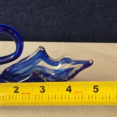 Small Blue Murano Glass Swan and Fish Embossed Little Bottle