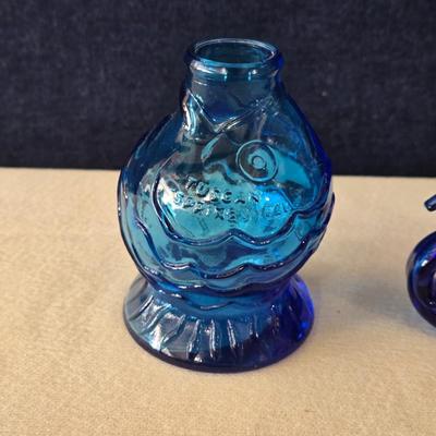 Small Blue Murano Glass Swan and Fish Embossed Little Bottle