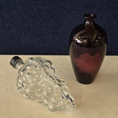 Small Vintage Purple Glass Vase and Grape Shape Clear Glass Bottle