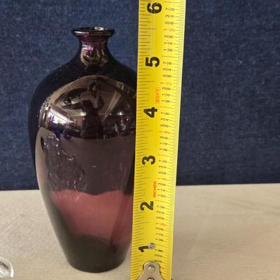 Small Vintage Purple Glass Vase and Grape Shape Clear Glass Bottle
