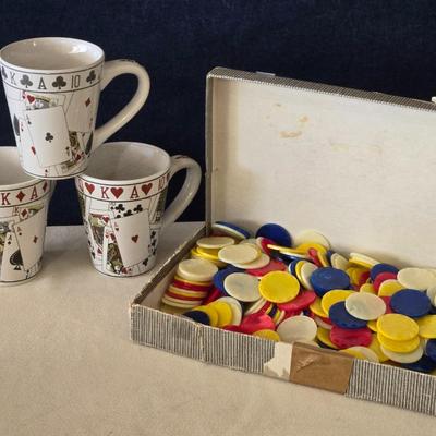 Vintage Poker Chips and Card Deco Coffee Mugs