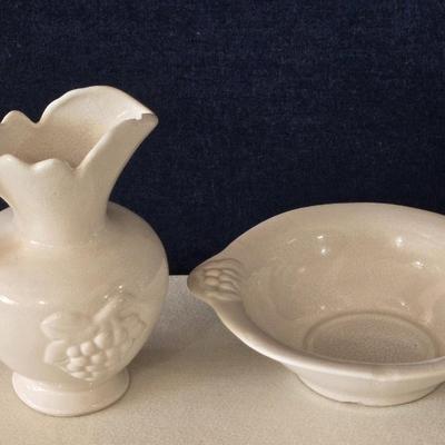 Ceramic Crackle Glaze Grape Motif Pitcher and Bowl