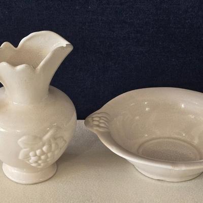 Ceramic Crackle Glaze Grape Motif Pitcher and Bowl