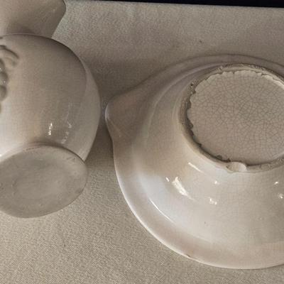 Ceramic Crackle Glaze Grape Motif Pitcher and Bowl