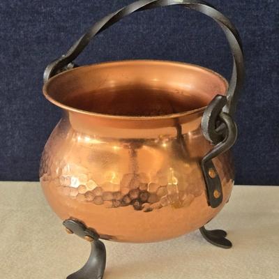 Vintage Hammered Copper Cauldron