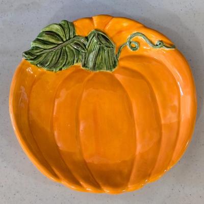 Ceramic Pumpkin Plate, Glass Pumpkin, and Frankenstein Earrings