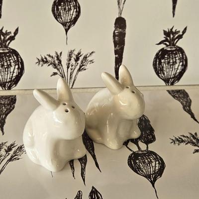 (2) Spring Placemats with Cork Bottoms and Ceramic Bunny Salt & Pepper Shakers