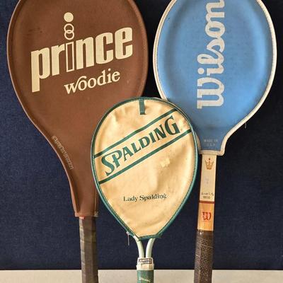 2 Vintage Tennis Rackets and 1 Racketball Racket