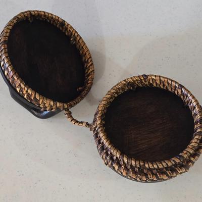 African Necklace & Earrings and Carved Wood Trinket Box