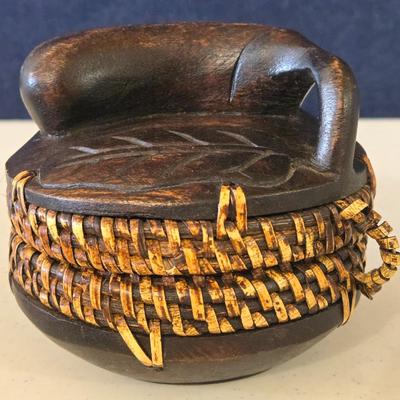 African Necklace & Earrings and Carved Wood Trinket Box
