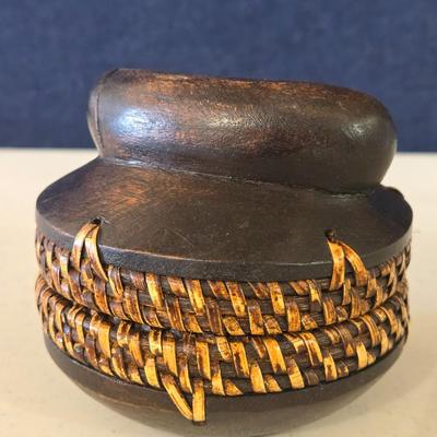 African Necklace & Earrings and Carved Wood Trinket Box