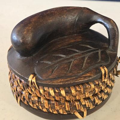 African Necklace & Earrings and Carved Wood Trinket Box