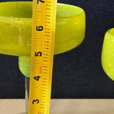 Blown Glass Lime Green Margarita Glasses (4)