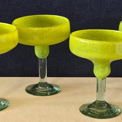Blown Glass Lime Green Margarita Glasses (4)