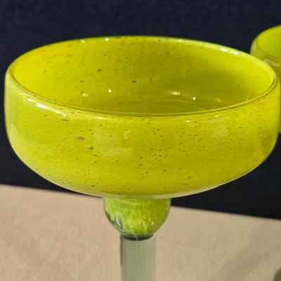 Blown Glass Lime Green Margarita Glasses (4)