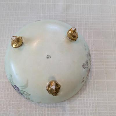 Antique T&V Limoges Gold-Footed Bowl Hand-Painted Grapes & Vines, Gold Accents