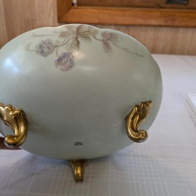 Antique T&V Limoges Gold-Footed Bowl Hand-Painted Grapes & Vines, Gold Accents