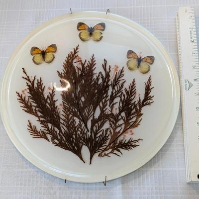 Vintage Lucite Sprig and Butterflies Wall Hanging