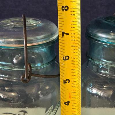 (2) 7" Blue Hinged Lid Ball Jars