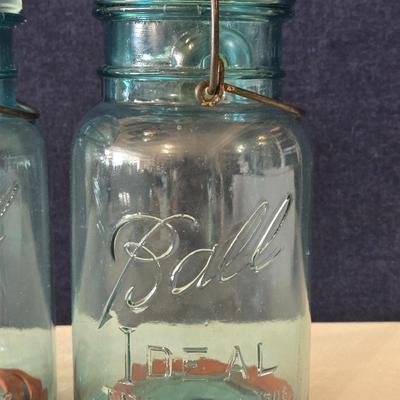 (2) 7" Blue Hinged Lid Ball Jars