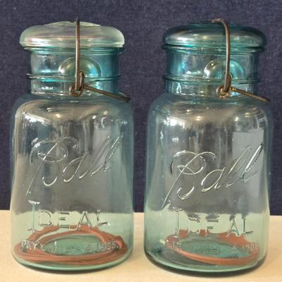 (2) 7" Blue Hinged Lid Ball Jars