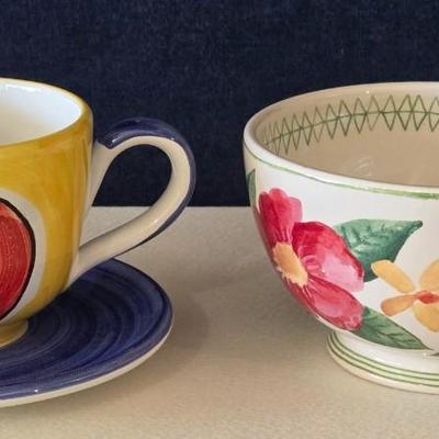 Colorful Mugs and Saucer