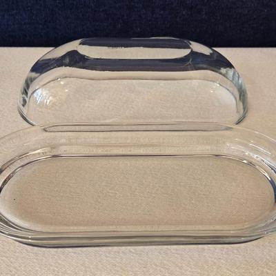 Glass Butter Dish and Small Glasses