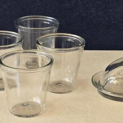 Glass Butter Dish and Small Glasses