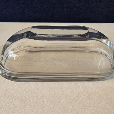 Glass Butter Dish and Small Glasses