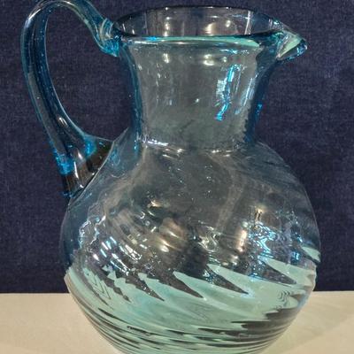 Blown Blue Glass Pitcher